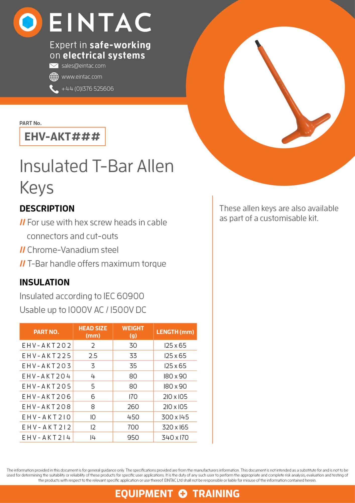 Insulated T Bar Allen Keys Eintac Electric & Hybrid Vehicle Safety